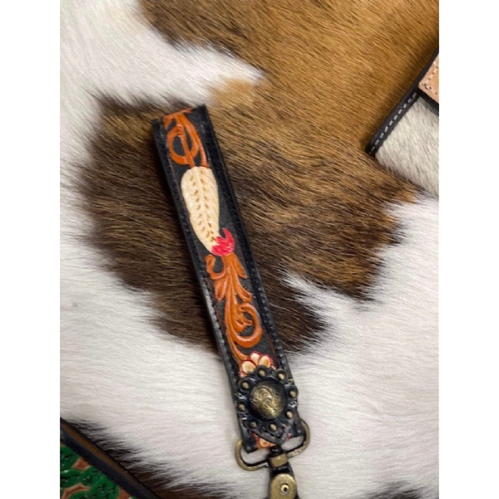 Hand Tooled Leather Keychain Western Style Key Fob Bag Charm Western New